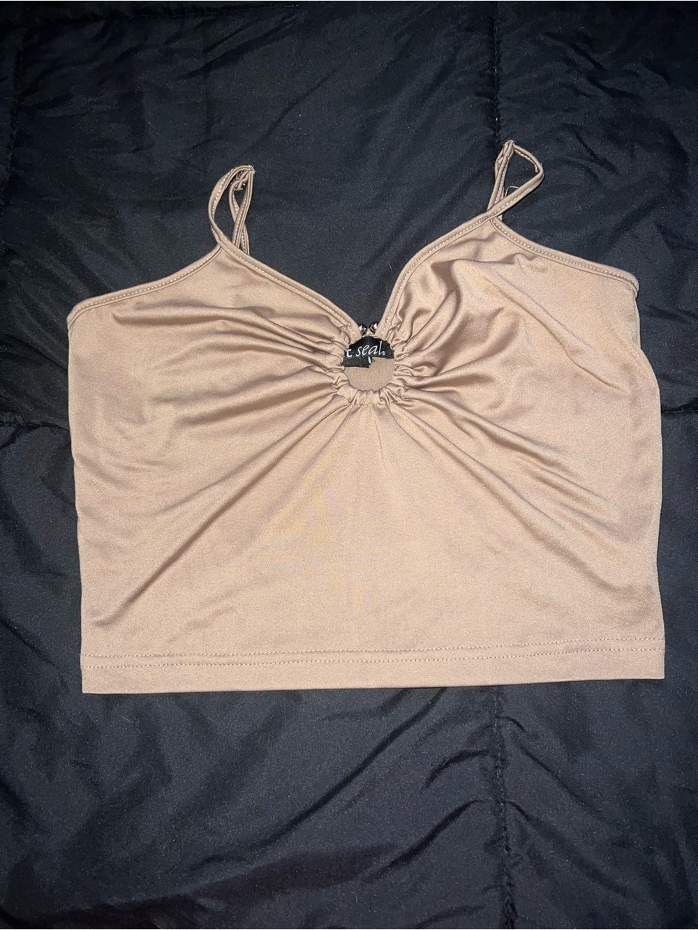 Y2K Ruched Front Spaghetti Strap Crop Top in Beige